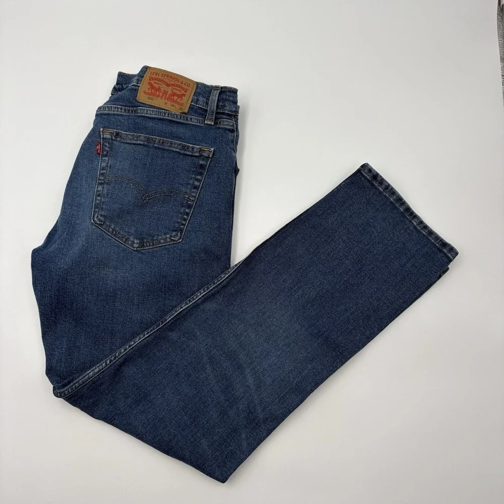 Levi's 505 Mens Jeans 36x32 Blue Denim Regular Fit Straight Leg Cotton
